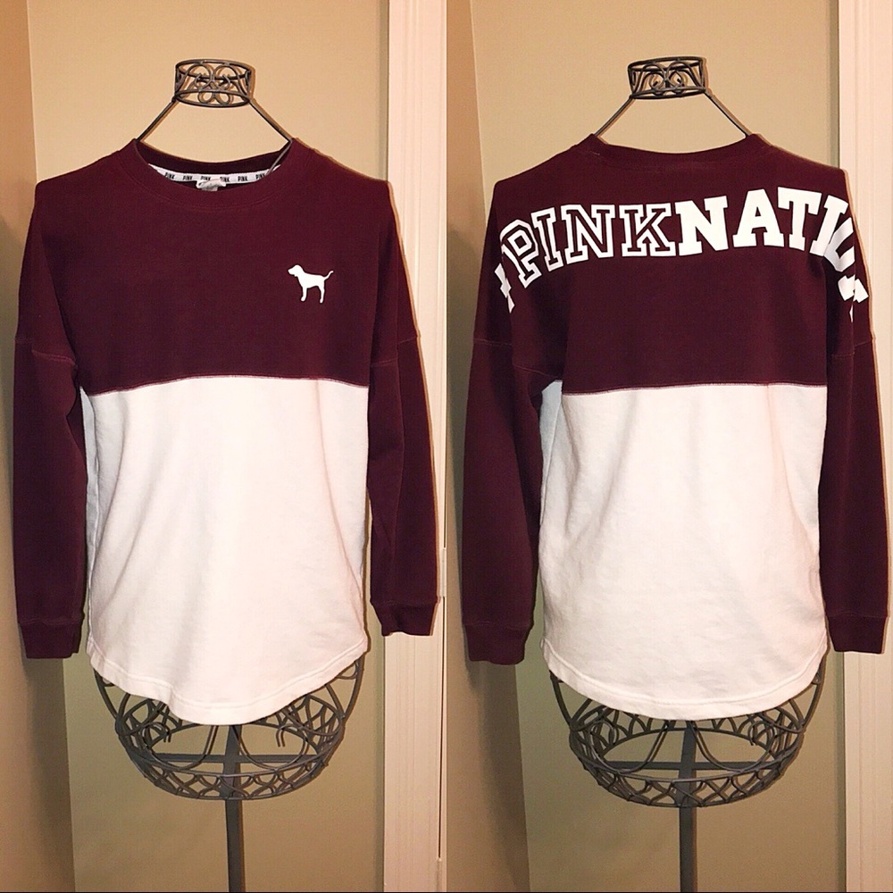“PINK” Burgundy and White Long-Sleeve Shirt